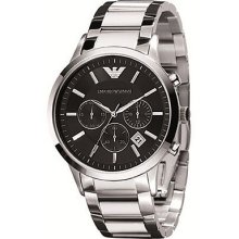 Emporio Armani Gents Round Case Black Dial Chronograph Stainless Steel Bracelet Watch