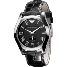 Emporio Armani Men's Classic AR0643 Black Leather Quartz Watch with Black Dial