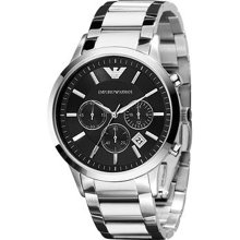 Emporio Armani Men's Classic AR2434 Silver Stainless-Steel Quartz Watch with Black Dial
