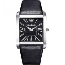 Emporio Armani Men's 'slim' Black Dial Black Leather Strap Watch