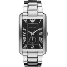 Emporio ArmaniÂ® Stainless Steel Men's Marco Classics Rectangular Black Dial Stainless Steel Bracelet Watch