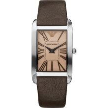 Emporio Armani Women's Super Slim Beige Dial Brown Leather