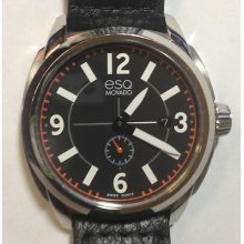 Esq By Movado Excel Swiss Quartz Watch Black Orange Date Black Leather 07301410