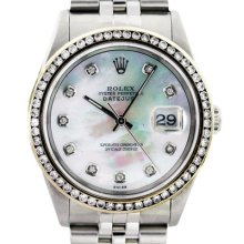 Estate Rolex Datejust 16264 Mother Of Pearl Diamond Bezel Diamond Dial Watch