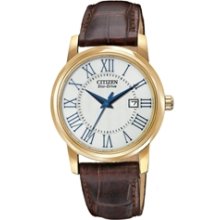 EW1562-01A - 2013 Citizen Eco-Drive Gold Tone Leather Ladies Roman Numeral Watch