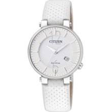 EW1790-06A - Citizen Eco-Drive Sapphire Crystal Made in Japan Ladies White Leather Watch