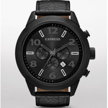 Express Mens Chronograph Leather Strap Watch Black Pitch Black, No