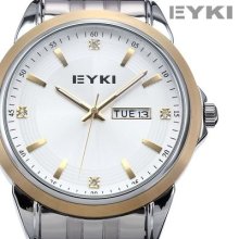 Eyki Vogue Date Day Golden Bezel Stainless Steel Men Quartz Watch Dailyetrade