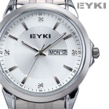 Eyki Vogue Date Day White Dial Stainless Steel Men Quartz Watch Dailyetrade