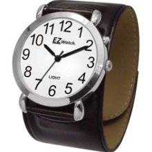 EZ Low Vision Mens Watch Silver w Brown Band