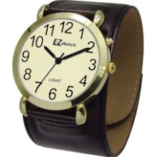 EZ Low Vision Unisex Watch Gold w Brown Band