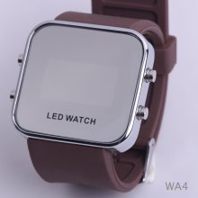 Fashion Electronic Mirror Face Led Date Silicone Sport Digital Wrist Watch Wa W