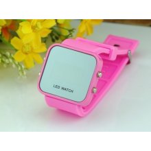 Fashion Icon-> Silicone Band Women Men Jelly Sport Style Square Mirror Led Watch