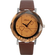 Fashion Ladies Crystal Brown Faux Leather Strap Wrist Watch