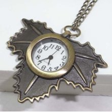 Fashion Vintage Bronze Pocket Watch Pendant Watch With Maple Leaf 24