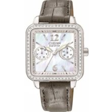 FD1050-08D - Citizen Eco-Drive Ladies Silhouette Mother of Pearl Dial Swarovski Crystal Leather Watch