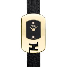 Fendi 'Chameleon' Leather Strap Watch Gold/ Black
