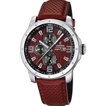 Festina Men's Quartz Watch With Red Dial Analogue Display And Red Leather Strap F16585/1