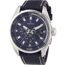 Festina Men's Quartz Watch With Blue Dial Analogue Display And Blue Leather Strap F16609/3