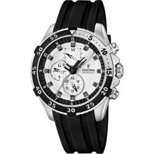 Festina Men's Quartz Watch With White Dial Chronograph Display And Black Plastic Or Pu Strap F16604/1