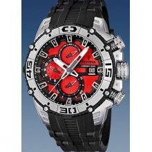 Festina Mens Tour De France Stainless Watch - Black Rubber Strap - Red Dial - F16600-7