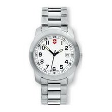 Field Watch With Large White Dial & Stainless Steel Bracelet