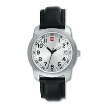 Field Watch With Large Silver Dial & Black Leather Strap