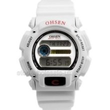 Fishon Gift 7 Color Light Chronograph Alarm Digital Sport Wrist Watch White