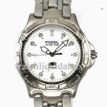 Fossil Blue Mens Silvertone White Dial Illuminating Wr 50m Sport Watch