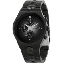 Fossil Men's Black Ion Plated Steel Diamond Chip Chronograph Watch Fs4157