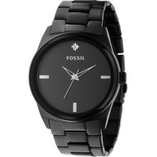 Fossil Men's Black Ion Plated Stainless Steel Diamond Chip Dress Watch Fs4482
