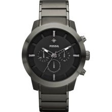 Fossil Mens Dress Chronograph Stainless Watch - Gunmetal Bracelet - Black Dial - FS4680