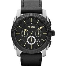 Fossil Mens Fs4731 Black Leather Steel Case Chrono Bold Watch