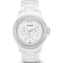 Fossil Riley Multifunction Ceramic Watch - White with Stones - CE1010