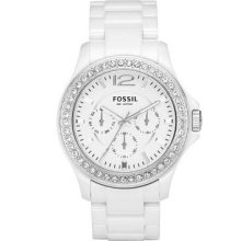 Fossil White Ceramic White Glitz Analog Dial Multifunction Womens Watch Ce1010