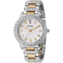 Fossil Womens Analog Glitz Stainless Watch - Silver Bracelet - White Dial - ES2409