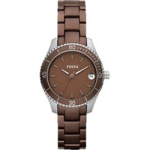 Fossil Womens Es3041 Stella Mini Brown Aluminum Stainless Steel Watch