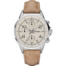 Fossil Womens Maddox Chronograph Stainless Watch - Khaki Leather Strap - Khaki Dial - CH2714