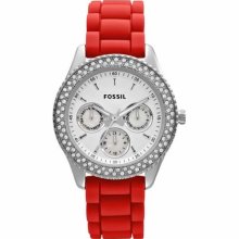 Fossil Womens Stella Multifuntion Red Silicone Watch Es3213