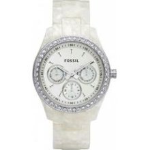 Fossil Womens Stella Pearlized Resin Watch - White Bracelet - White Dial - ES2790