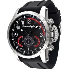 Freestyle Mens Aviator Chronograph Stainless Watch - Black Rubber Strap - Black Dial - 101207