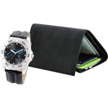 Game Time White Nfl-Wwg-Car Men'S Nfl-Wwg-Car Carolina Panthers Analog Strap Watch And Wallet Set