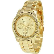 Geneva Platinum 9073 Women's CZ Accented Link Watch -GOLD