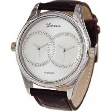 Geneva Platinum Men's Faux Leather Band Watch Double Dials -BROWN ...