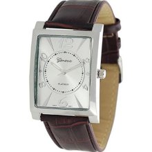 Geneva Platinum Men's Quartz Textured Rectangular Dial Croco Embossed Leather Strap Watch