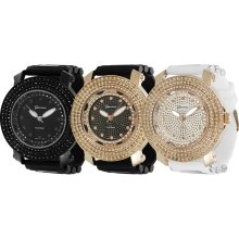 Geneva Platinum Men's Rhinestone-accented Silicone Watch (White/Copper)