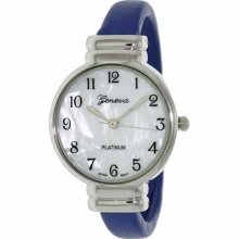 Geneva Platinum Women's 7232.Navy Blue Polyurethane Quartz Watch with Mother-Of-Pearl Dial