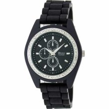 Geneva Platinum Women's 9603.Black.Silver Black Rubber Quartz Watch with Black Dial