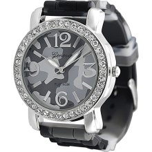 Geneva Platinum Women's Camo Print Rhinestone Silicone Watch (Women's Grey Camo Print Silicone Watch)
