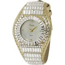 Geneva Platinum Women's Rhinestone-accented Metallic Leather Watch-ME